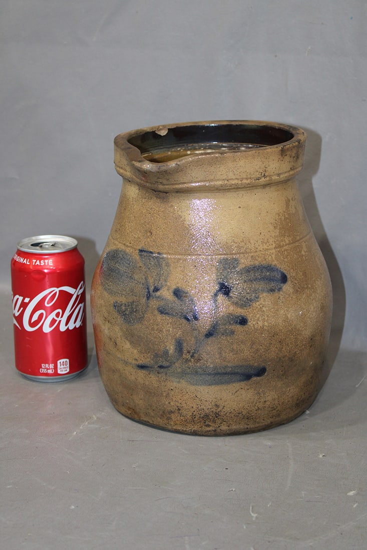 Early batter pitcher with cobalt floral design. No cracks, browning. (1 of 3)