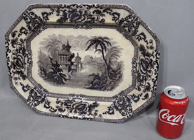 Large 16" Mulberry platter "Cyprus" pattern. Marked Davenport on back. Crazing and browning, no (1 of 4)