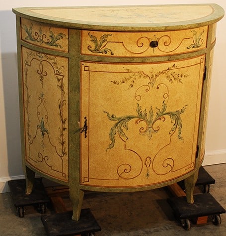 Paint decorated "Neiman Marcus" Italian Demilune console table. Nicely decorated, estate fresh. 38" (1 of 4)