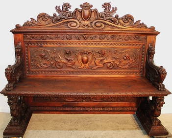 The Most Incredible Heavily Carved 19Th C. Bench With Massive Carved Winged Griffins (1 of 11)