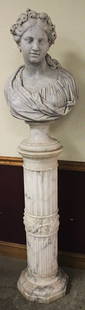 Magnificent 19Th C. Hand Carved Marble Bust And Pedestal: Magnificent 19th C. hand carved marble bust and pedestal. Antique and in beautiful condition, estate fresh. Total height is 69", bust is 29", pedestal is 40".