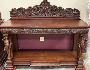 Fabulous Signed Horner Oversized Oak Server With Full Bodied Maidens (1 of 9)