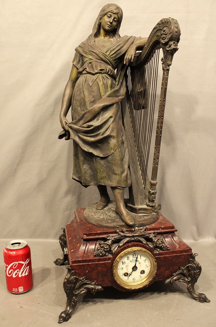 Monumental French 28" Figural Clock With Fancy Marble Base (1 of 9)