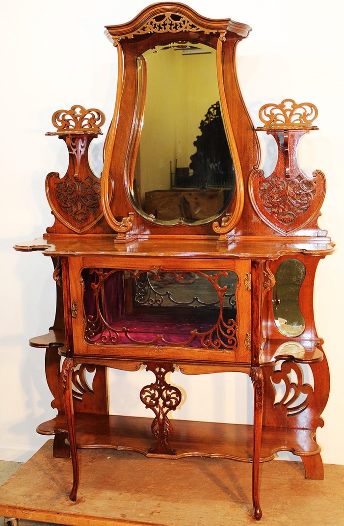 Very Pretty Etagere With Curio Cabinet And Pierced Carved Fretwork (1 of 6)