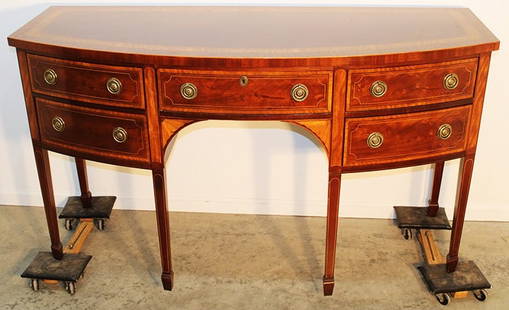 Super Signed Baker Inlaid Sideboard From The Historic Charleston Collection: Super signed Baker inlaid sideboard from the Historic Charleston collection in nice original finish. Has a ring on top (see photo). 68" wide, 38" tall, 26" deep.