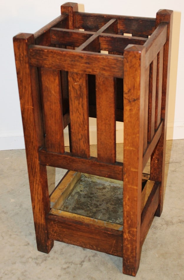 Mission Oak Umbrella Stand Slat Sides Labeled Paine Furniture (1 of 3)