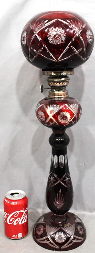 26" Ruby Red To Clear Cut Glass Oil Lamp (1 of 5)