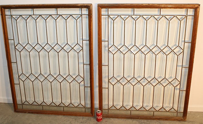 2 Large Antique Leaded Windows All Beveled Glass (1 of 3)