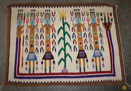 Original Fred Harvey Navaho Rug With The Original Tag: Original Fred Harvey Navaho rug with the original tag. Estate fresh, nice colors and condition. Woven of native wool on a primitive loom. 45x32.