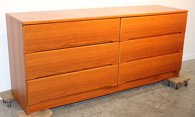66" Teak Mid Century 6 Drawer Dresser: 66" teak mid century 6 drawer dresser. Finish is nice original. 66" wide, 29" tall, 19" deep.