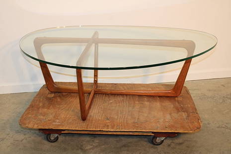 Adrian Pearsall Mid Century Glass Top Coffee Table: Adrian Pearsall mid century glass top coffee table with original glass and original finish on base all in good condition. 47" wide, 15" tall, 33" deep.