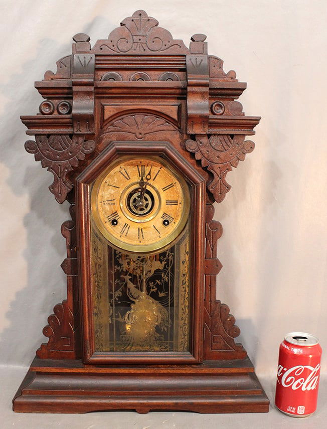 Large Walnut Victorian Gingerbread Clock (1 of 6)