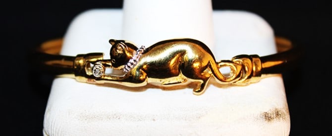 Real Unusual Sterling, Gold, And Diamond Bracelet With A Cat Clasp (1 of 3)