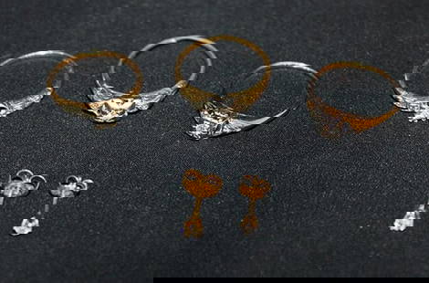 (3) 14K Diamond Rings, (2) 14K Diamond Earrings: (3) 14k diamond rings. (2) 14k diamond earrings. Total weight 3.2.