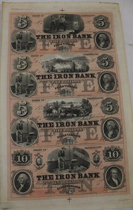 Rare Uncut Falls Village "The Iron Bank" Bank Notes 1847-1865 (1 of 3)