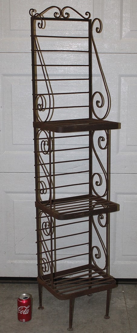 Narrow Iron Bakers Rack Only 13" Wide With Fancy S-Scroll Design (1 of 3)