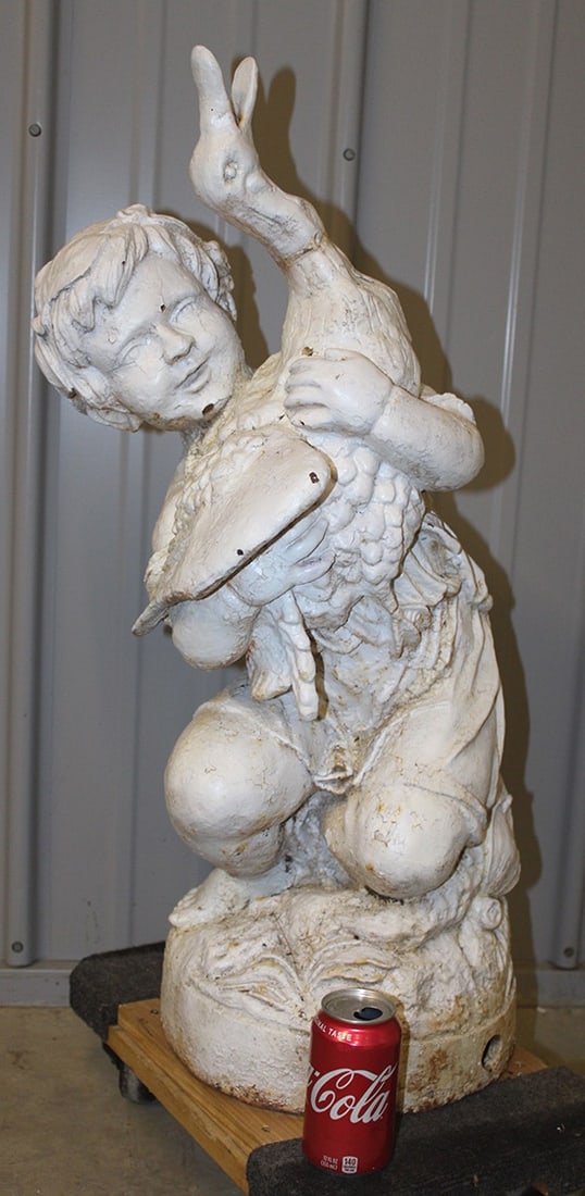 Antique Cast Iron Fountain Cupid With Goose (1 of 5)
