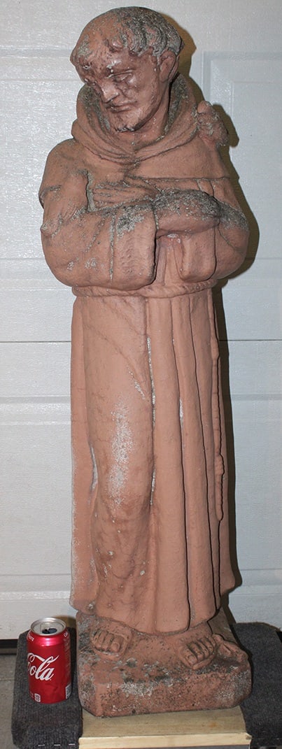 Antique 41" Poured Concrete Statue Of St. Francis With Birds (1 of 4)