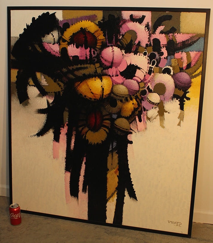 Large Oil On Board Signed Roman Prats 82 Abstract Floral (1 of 3)
