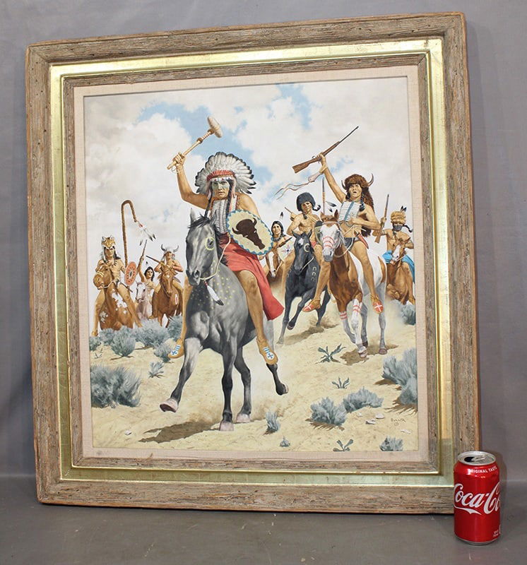 Fabulous Indian War Painting Signed Borack (Stanley "War Cries") (1 of 7)