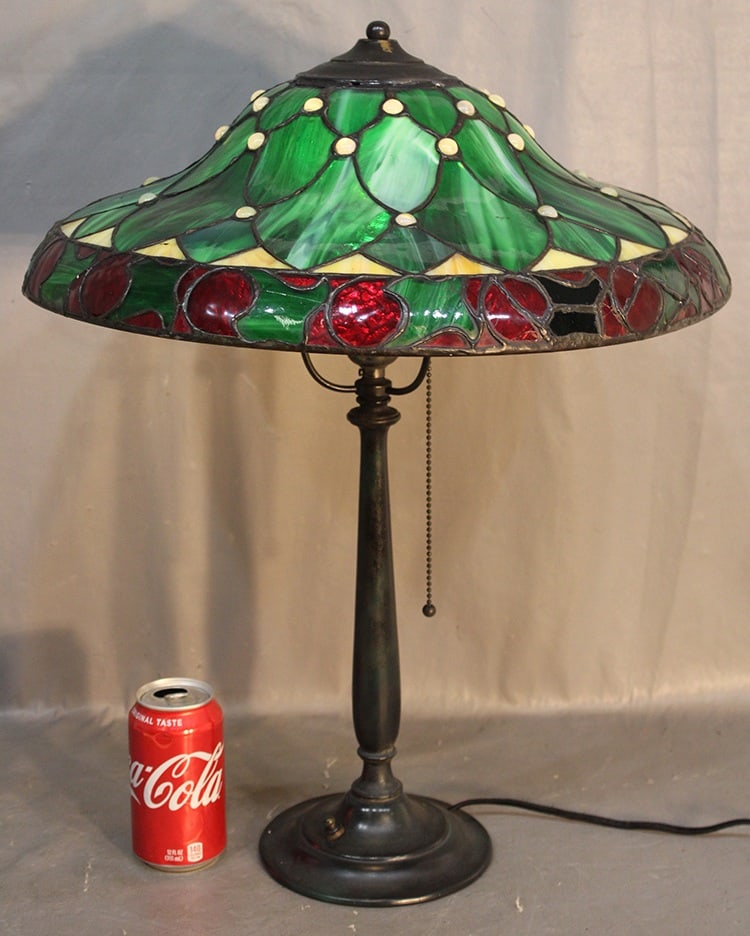 Wonderful 18" American Antique Leaded Lamp With Jewels (1 of 3)