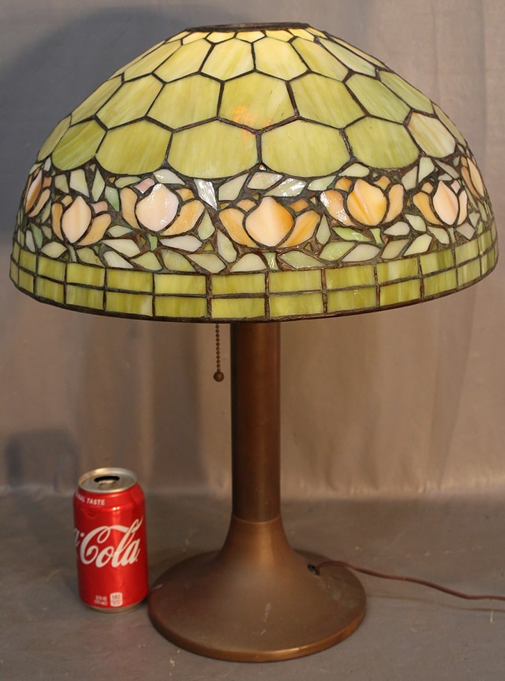 Unsigned Handel/Unique Hexagon Floral Leaded Lamp (1 of 3)