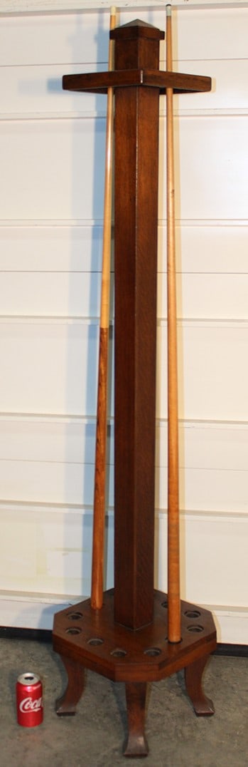 Unusual Antique Mission Oak Pool Cue Rack (1 of 3)
