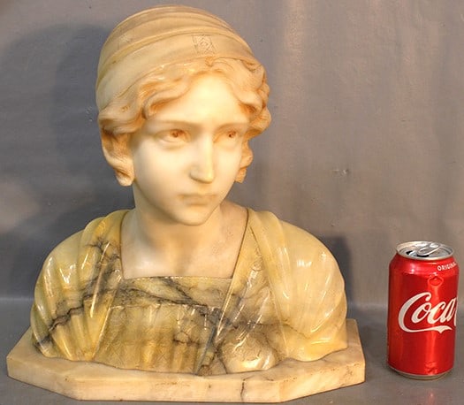 Super Victorian Marble And Onyx Bust "Mignon" Etched On Base (1 of 7)