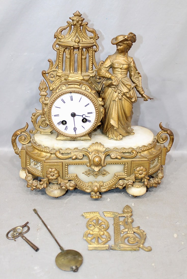 French Figural Mantel Clock With Onyx Accents Marked P. H. Mourey 69 (1 of 5)