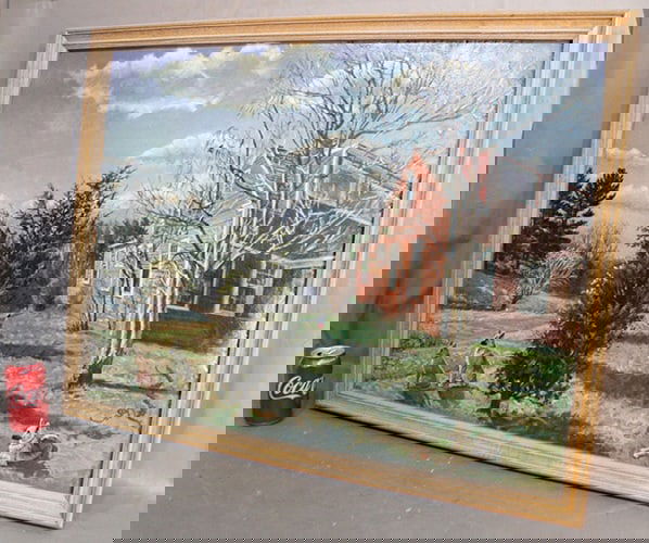 Well Done Painting On Board Of Old Farm House With Dogs (1 of 4)