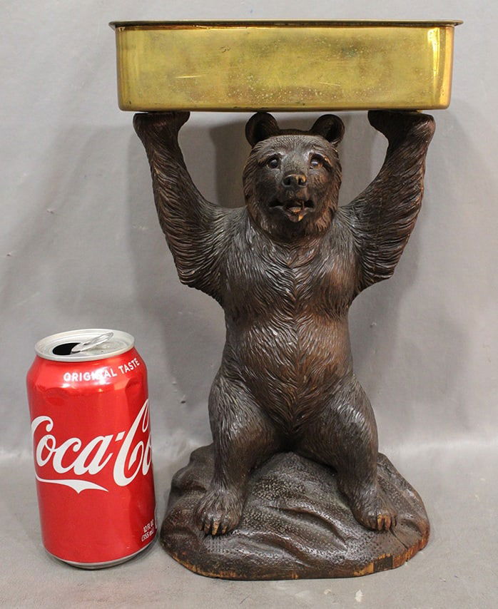 11" Antique Black Forest Bear Holding An Original Covered Brass Box (1 of 5)