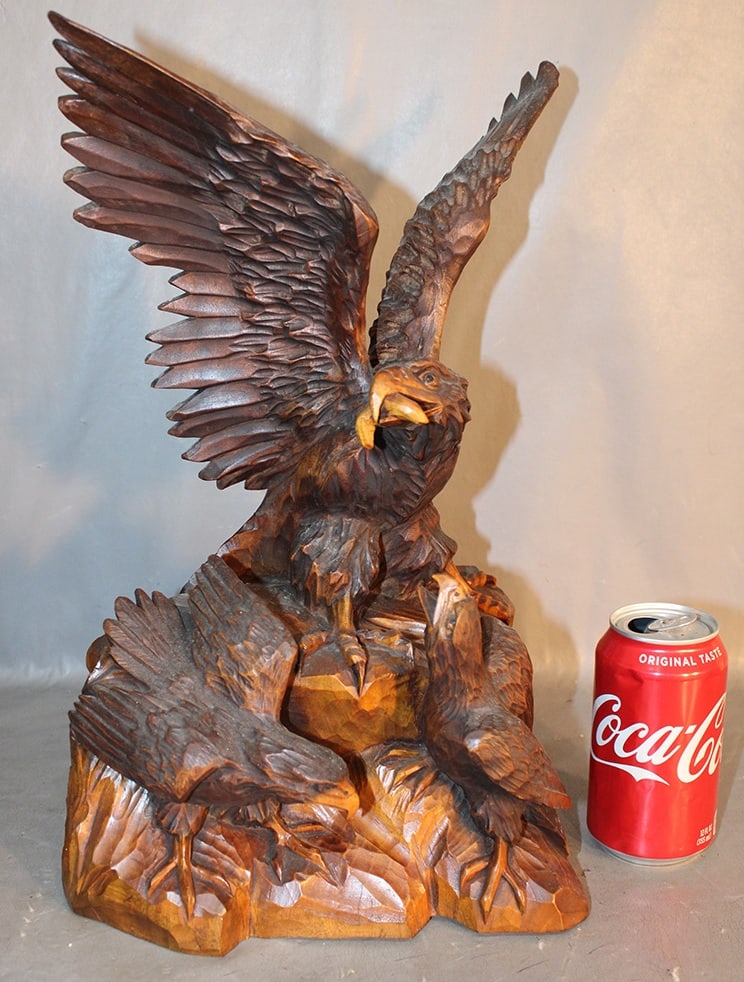 Large Hand Carved 16" Black Forest Style Eagle And Eaglets (1 of 6)