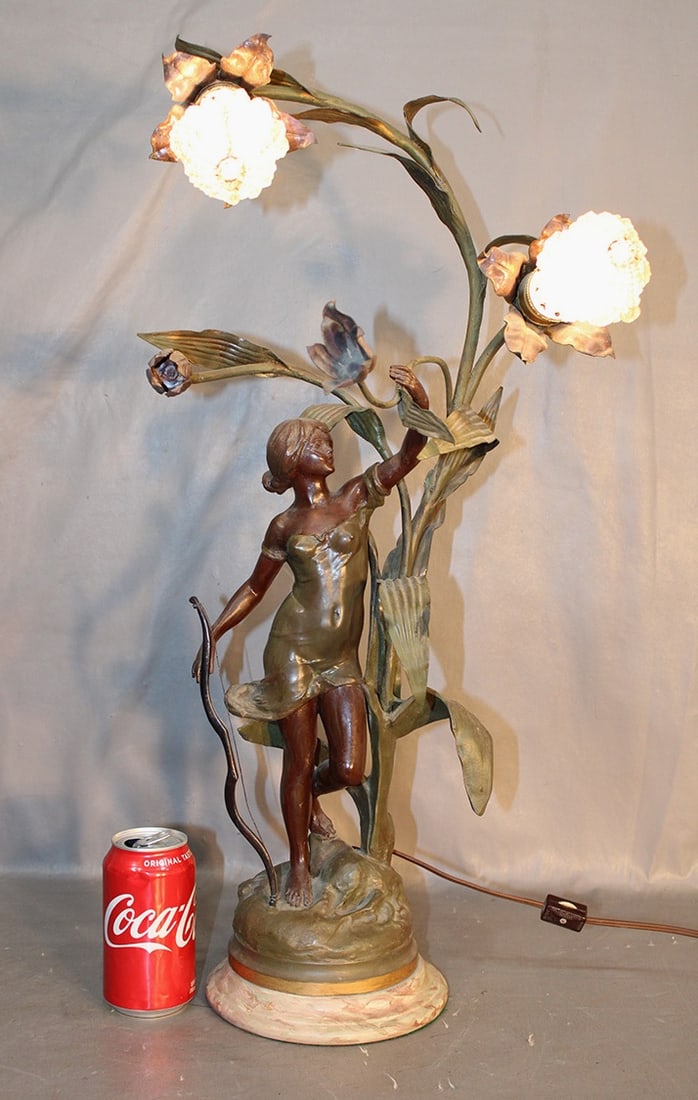 Original Antique Art Nouveau Figural Lamp Signed Rousseau (1 of 5)