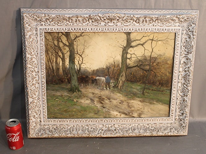 Super Watercolor Of Cows Being Herded Signed Gruppe: Super watercolor of cows being herded signed Charles Paul Gruppe in nice condition and frame. Real nice, gallery label, sold by Pook & Pook. Estate fresh. 28" wide, 22" tall.