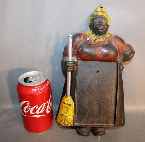 Early "Mammy Memo" By The Hampden Novelty Co.: Early "Mammy Memo" by The Hampden Novelty Co. Has most of the original paint, estate pencil for the broom handle. 6" wide, 10" tall.