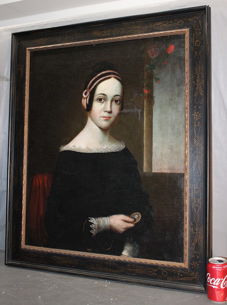 Early 19Th C. Portrait Of A Beautiful Woman Holding A Miniature Portrait (1 of 4)