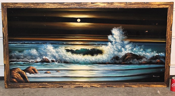 Fabulous Mid Century Painting On Velvet Artist Signed Of Great Nice Ocean Sunset (1 of 9)