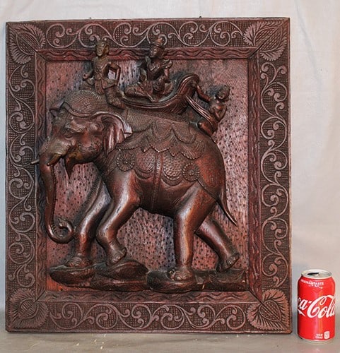 Early Heavily Carved Panel With Elephant (All 1 Piece) (1 of 9)