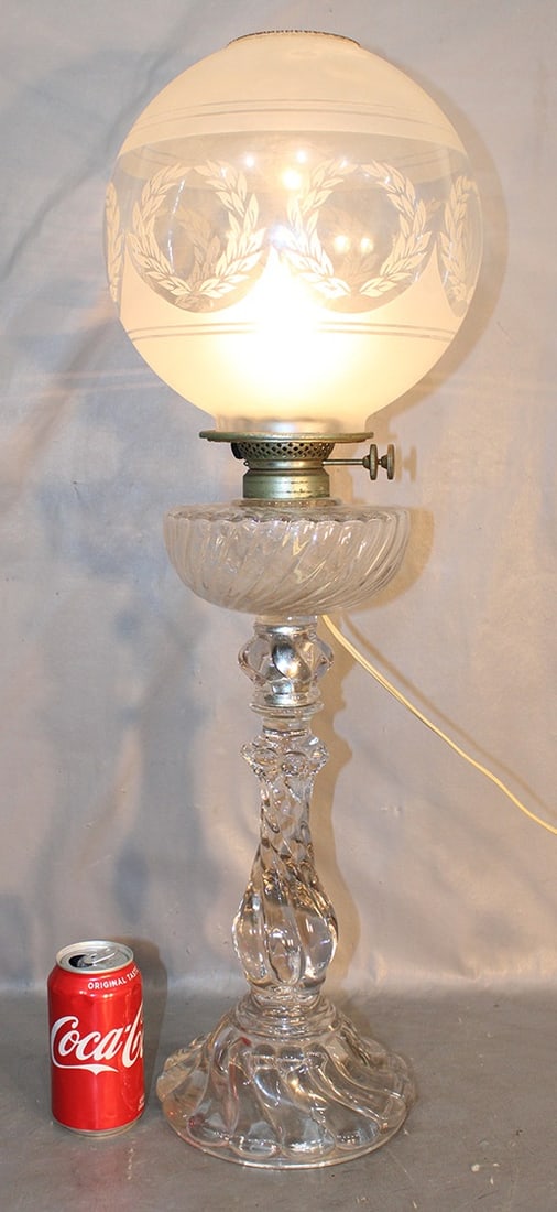 Large 29" Baccarat Style Piano Lamp With Etched Wreath Shade (1 of 4)