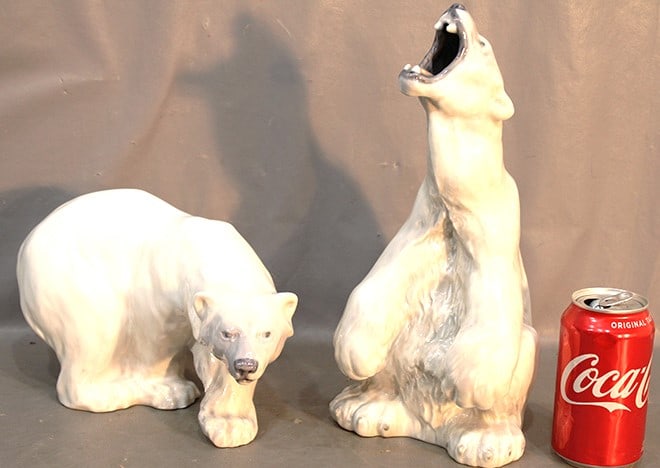 2 Nice Signed Royal Copenhagen Porcelain Polar Bears: 2 nice signed Royal Copenhagen porcelain polar bears in nice condition, estate fresh. Tallest is 13".