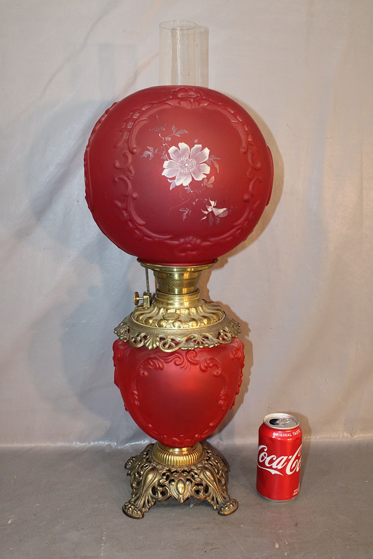 Antique Original Red Satin Glass Gone With The Wind Lamp (1 of 3)