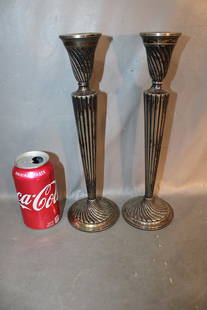 Nice Pair Of Reeded Sterling Silver 11.5" Candlesticks: Nice pair of reeded sterling silver 11.5" candlesticks in nice condition. Needs polishing.