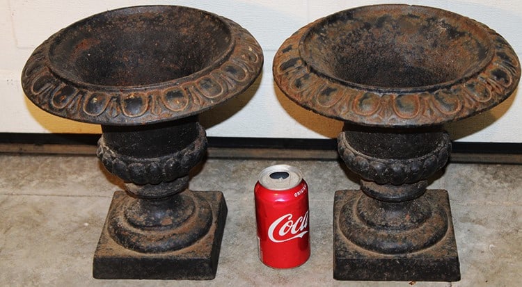 Sweet Pair Of Small Cast Iron Urns (1 of 3)