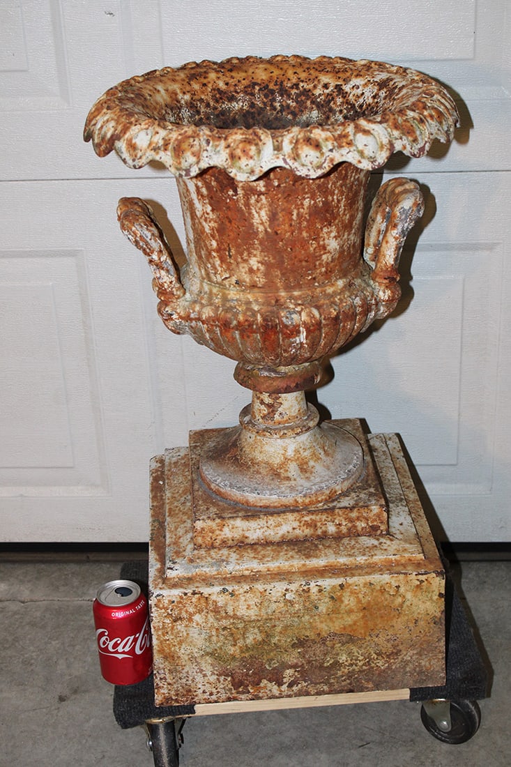 3 Piece 19Th C. Cast Iron Urn With Double Handles (1 of 5)