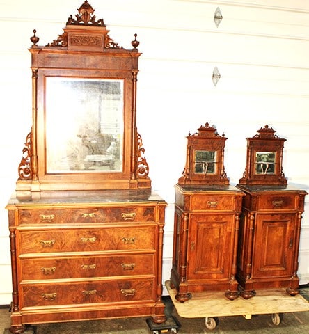 5 Piece Victorian Marble Top Bedroom Set With Fancy Carved Crests (1 of 17)