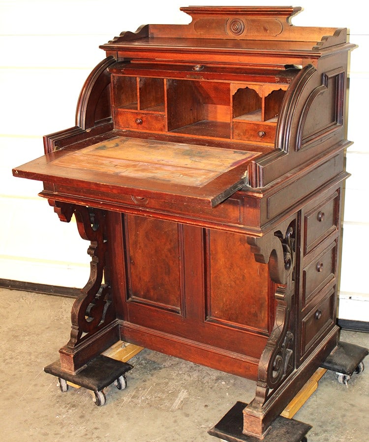 Hard To Find Walnut Victorian Cylinder Captains Desk (1 of 5)