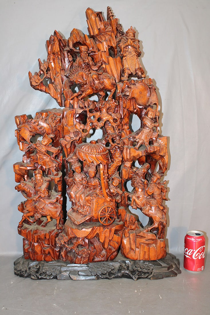 Monumental Hand Carved 33" Tall Wooden Chinese Sculpture (1 of 6)