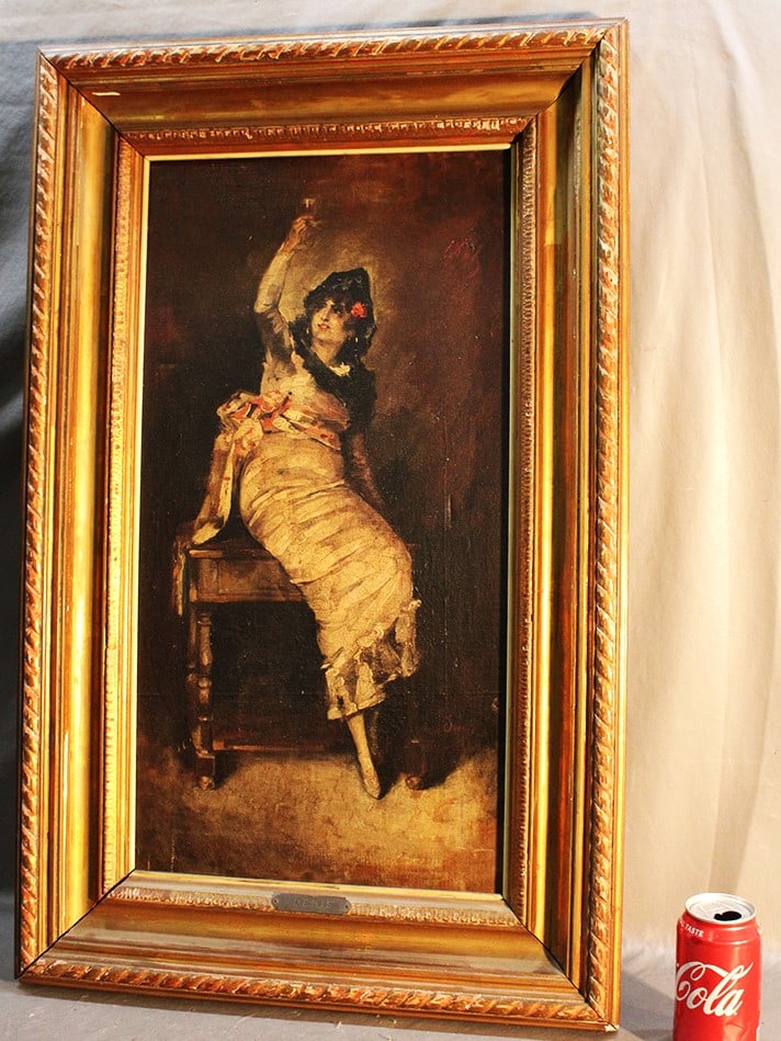 19Th C. Oil On Canvas Painting Of Women With Glass Signed Jose Denis (1 of 7)