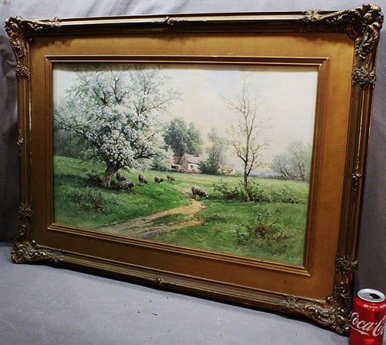 Nice Watercolor Signed Carl Weber Of Sheep At The Farm (1 of 6)