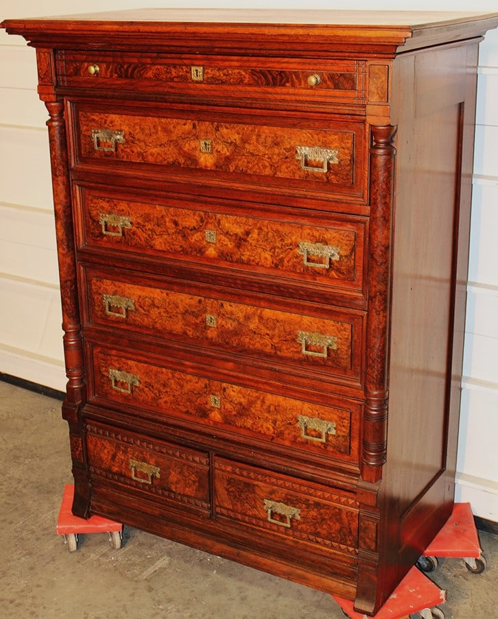 Clean Victorian Walnut And Burl 7 Drawer Chest (1 of 4)